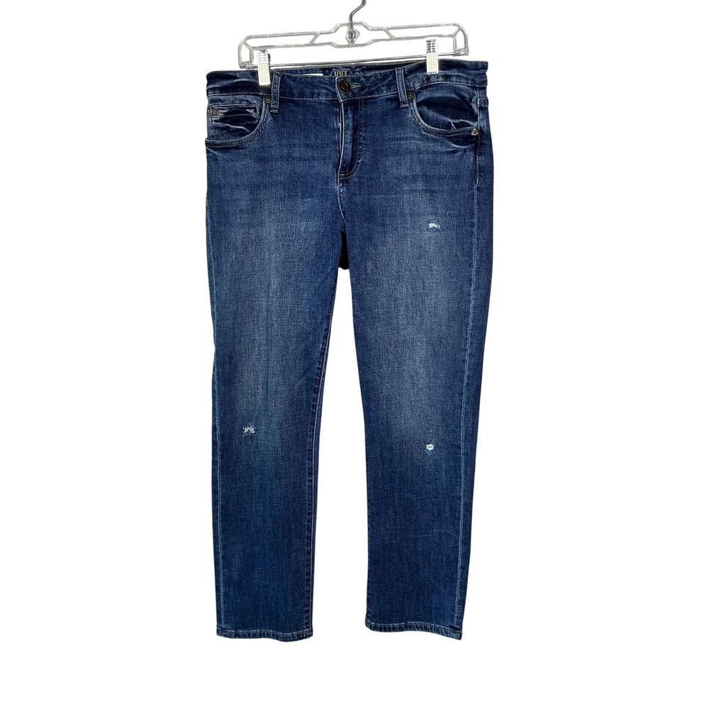 Kut from the Kloth Katy Ankle Straight Leg Jeans Medium Wash Distressed Size 12